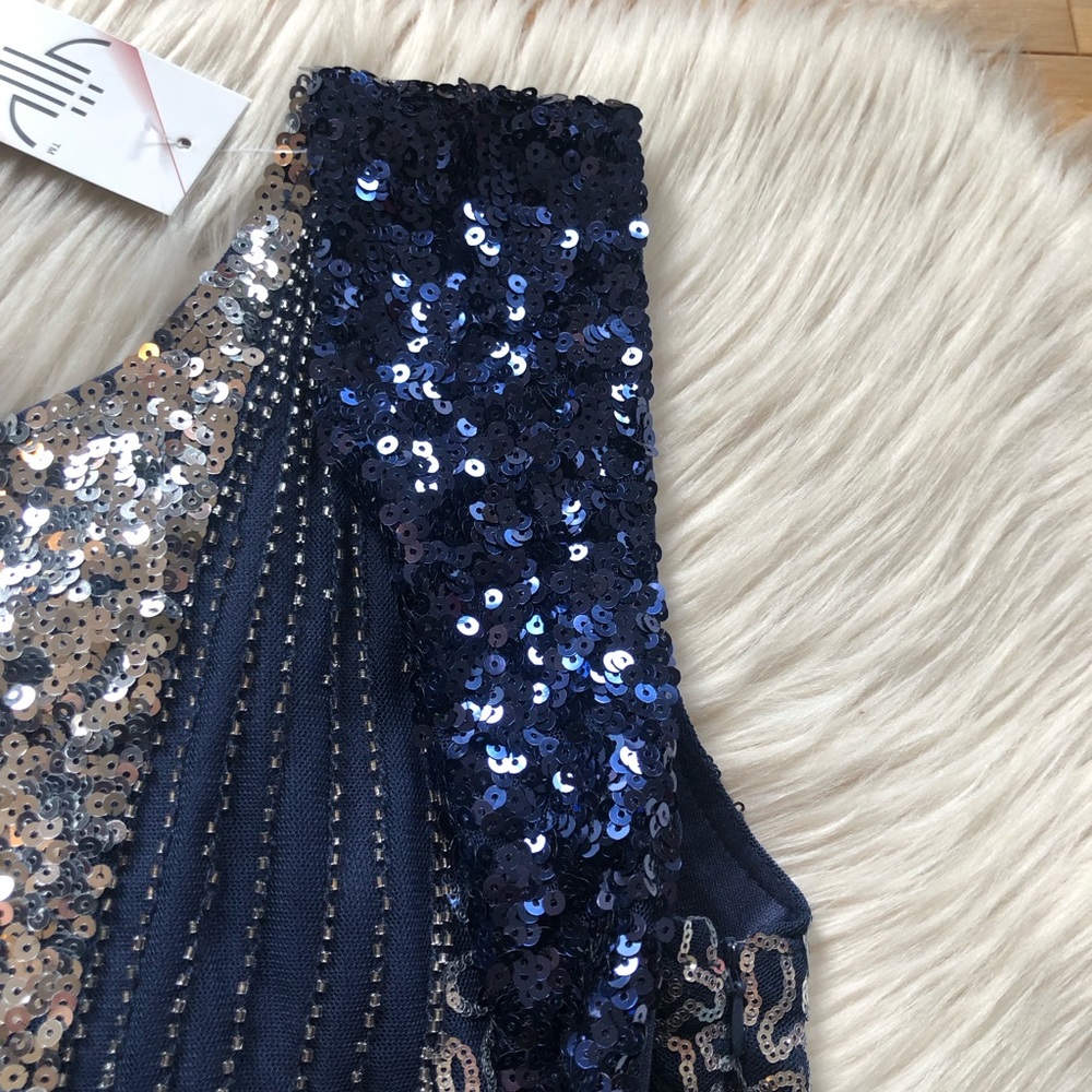 SOLD Sequins Flapper Dance Sport Glamorous Party Navy Silver Evening Dress S - Picture 5 of 16